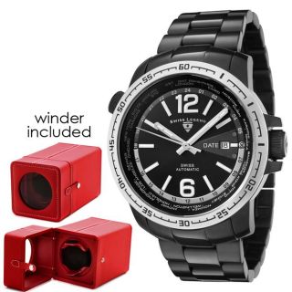 Swiss Legend Mens World Timer Black Dial Black Ion plated Watch
