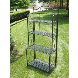 Outdoor Bakers Rack w Folding Iron Frame in Black Home