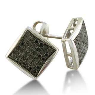 Sterling Silver 1/3ct TDW Black Diamond Pave Square Earrings