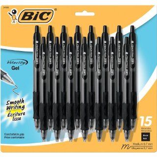 BIC Velocity Gel Retractable Pen, 0.7mm, Black Ink, 15