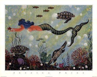 Blue Mermaid Finest LAMINATED Print Jessica Fries 28x22