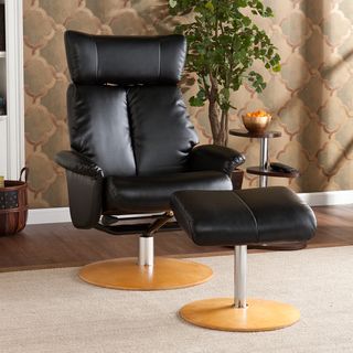 Cardwell Black Leather Recliner/ Ottoman