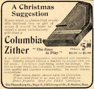 1901 Vintage Ad Columbia Zither Music Phonoharp 152