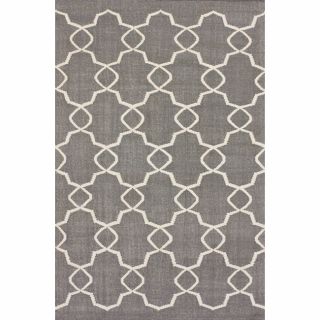Handmade Luna Flatweave Marrakesh Trellis Grey Wool Rug (5 x 8
