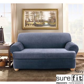 Sure Fit Stretch Stripe 2 piece T cushion Sofa Slipcover