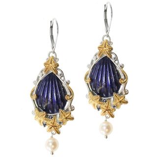 Michael Valitutti Two Tone Lapis and White Pearl Dangle Earrings