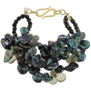 Michael Valitutti Peacock Pearl and Black Agate Bracelet (7 14 mm