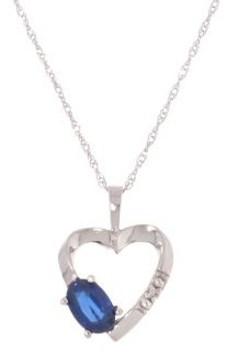 10 kt. White Gold Sapphire and Diamond Heart Pendant
