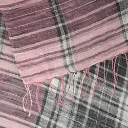 Hand woven Silk Pink and Black Plaid Scarf (India)