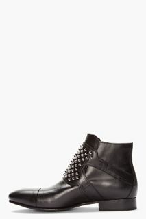 Pierre Balmain Black Leather Studded Monk Boots for men