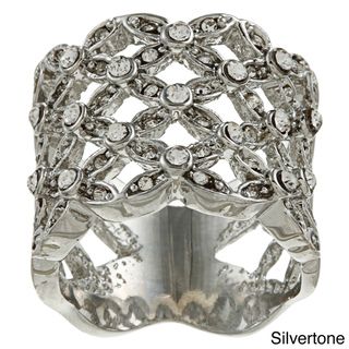 Simon Frank Silvertone or Goldtone Clear Crystal Basketweave Ring
