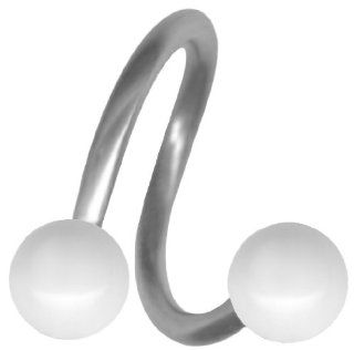 Cartilage Earring White Ball Stainless Steel Spiral