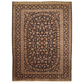 Hand knotted Kashan Blue Wool Rug (103 x 133)