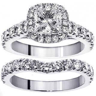 14k White Gold 3 1/3ct TDW Diamond Halo Bridal Ring Set (F G, SI1 SI2