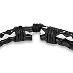 Black and White Braided Checkerboard Leather Bracelet