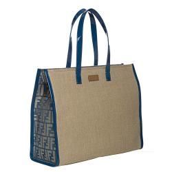 Fendi Blue/ Tan Linen Tote Bag