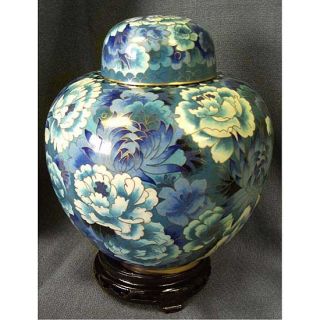 Floral Swirl Blue Cloisonne Large Urn
