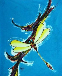 Original Batik Art Painting on Cotton Fabric, Dragonfly