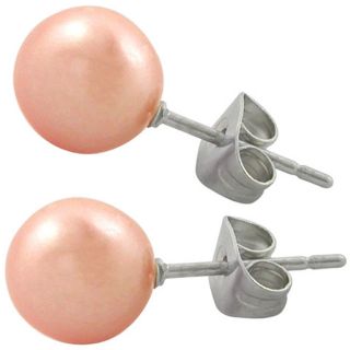 Stainless Steel Eight millimeter Pink Faux pearl Stud Earrings Today
