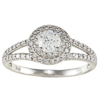 14k White Solid Gold 1ct Round Cubic Zirconia Halo Ring
