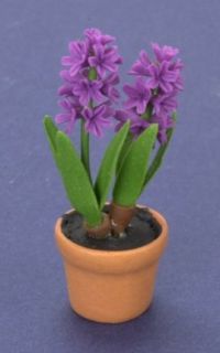 Dollhouse Miniature Purple Hyacinth Plant in a Clay Pot