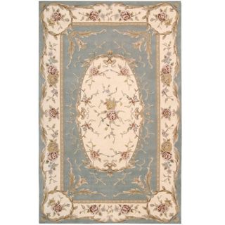 Indoor French Empire Blue Wool Area Rug (73 x 93)