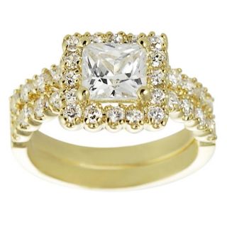 Journee Collection Goldtone Pave set Princess cut CZ Bridal style Ring