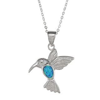 La Preciosa Sterling Silver Created Blue Opal Hummingbird Necklace