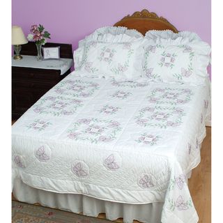 Stamped White Quilt Top  Butterflies