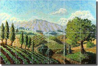 Vineyard Landscape Ceramic Tile Mural 25.5 x 17   Napa Valley by