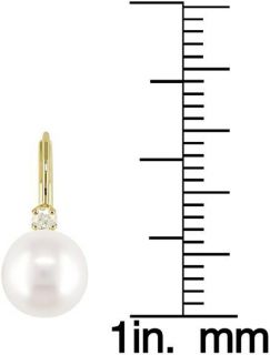 Miadora 14k Gold 1/10ct TDW Cultured Pearl Leverback Earrings (9 9.5mm