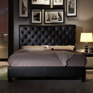 Sophie Tufted Dark Brown Faux Leather Queen size Platform Bed