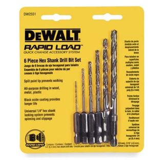 Dewalt DW2551 Hex Shank Drill Bit Set, 6 Pc, 1/16 1/4 In