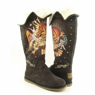 Ed Hardy Womens Brown Faux Fur lined Boots