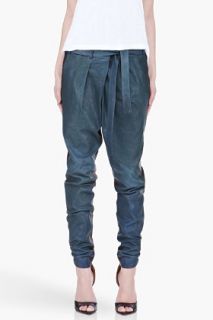 Helmut Lang Blue Combo Pleated Leather Pants for women