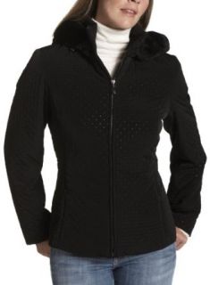 Jones New York Womens Quilted Jacket with Hood, Black
