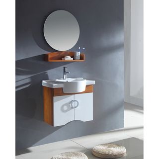 Ceramic Sink Top Single Sink Bathroom Vanity with Round Mirror