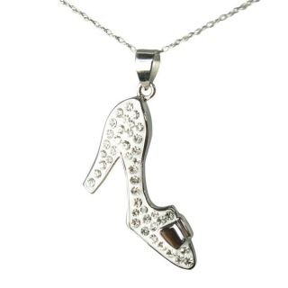 Sterling Silver Crystal High Heel Shoe Necklace