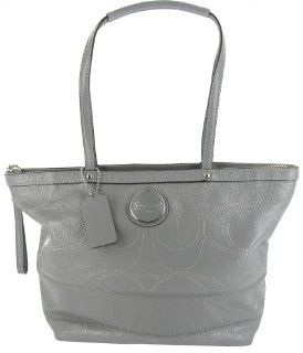 Leather Stitched Signature Stripe Tote Handbag 15142 Light Grey: Shoes