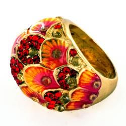 Goldtone Red and Clear Crystal Colorful Peacock Ring