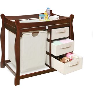 Cherry Changing Table with Hamper and Three Baskets