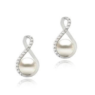 Glitzy Rocks Silver FW Pearl and Diamond Accent Infinity Earrings (7