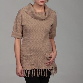 Premise Womens Beige Cuffed Ribbed Short sleeve Sweater FINAL SALE