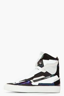 Raf Simons Black & White Leather Holographic Space Sneakers for men