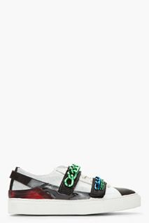 Raf Simons Black & White Low Top Two tone Chained Velcro Sneakers for men