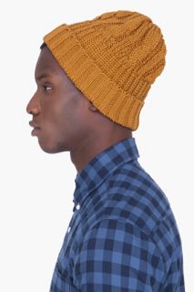 Sasquatchfabrix Mustard Cable Knit Beanie for men
