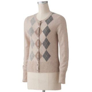 Apt 9 Womens Long Sleeve 100% Cashmere Cardigan Sweater   Tan Argyle