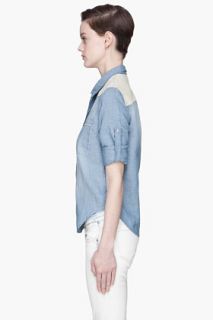 Iro Faded Blue Denim And Leather Travis Blouse for women