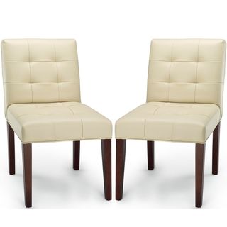 Chic Creme Leather Side Chairs (Set of 2)