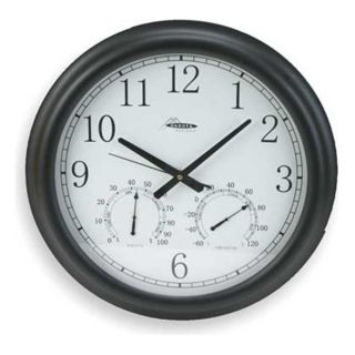 Approved Vendor 2CJA5 Thermo Hygrometer Clock, 18in, Blk